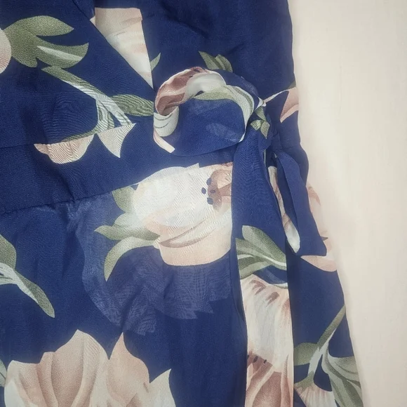 Always Indigo Faux Wrap Flowy Floral Maxi Dress 2X NWT 24 PTP Navy Pink Floral - Picture 9 of 12